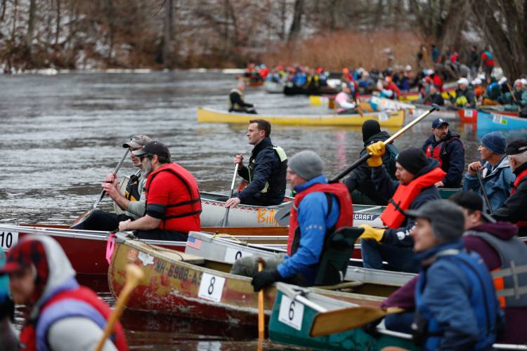 Competitors get into their starting positions during the 60th annual River Rat Race from Athol to Orange on Saturday.