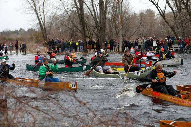 Competitors set out at the start of the 60th annual River Rat Race from Athol to Orange on Saturday.