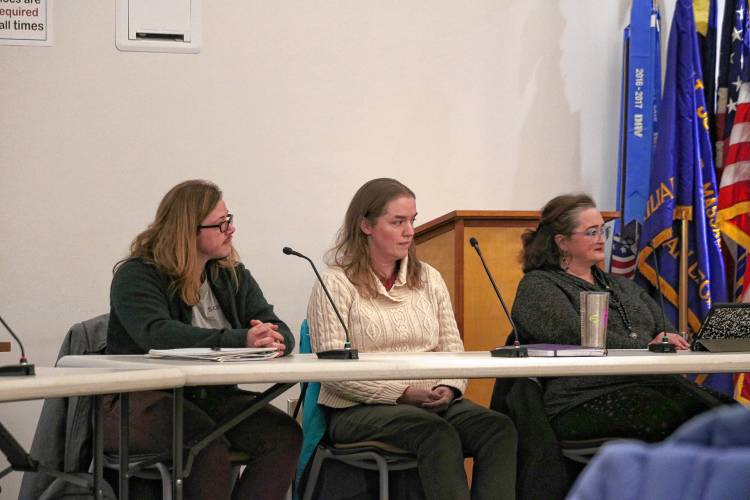 From left, Greenfield School Committee member Stacey Sexton, Vice Chair Kate Martini and Secretary Elizabeth Deneeve during the board’s reorganizational meeting Tuesday evening at the John Zon Community Center.