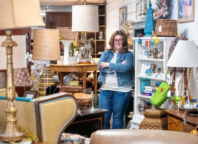 Skye Wellington at her vintage and artisan collective Innovintage Place at 314 College St. in Amherst.