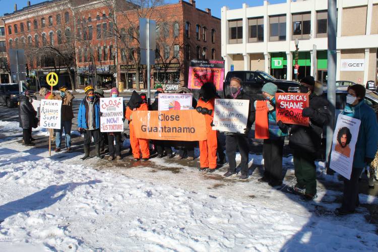 Demonstrators call for the closure of Guantanamo Bay during a rally in Greenfield in 2022. Another demonstration will be held on Saturday.