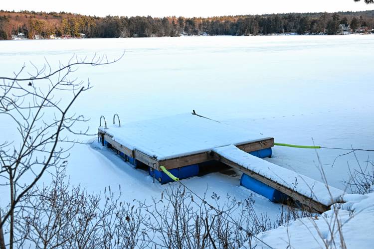 A dock on Lake Mattawa along Holtshire Road in Orange.