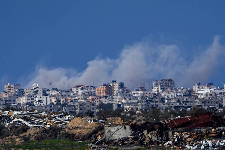 Smoke rises following an Israeli bombardment in the Gaza Strip, as seen from southern Israel on Sunday, Feb. 4.