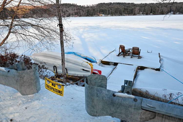 A dock on Lake Mattawa along Holtshire Road in Orange.