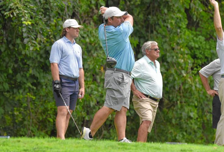 Crumpin-Fox Club’s Mark Waskiewicz tees off on No. 1 during the 43rd Massachusetts Amateur Public Links Championship at Ledges Golf Club in South Hadley on Tuesday.