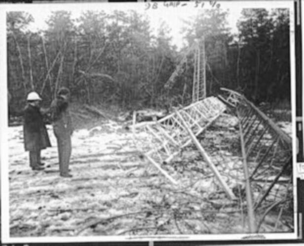 A photo of the Northeast Utilities weather tower felled by Sam Lovejoy on Feb. 22, 1974.