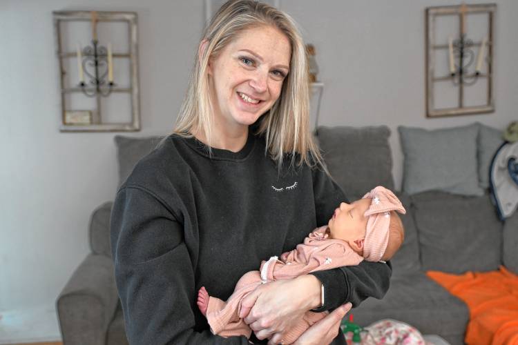 Templeton resident Amy Clukey with her baby, Maisie May Stone, who was born in an ambulance on Route 2 in Erving on Jan. 18.