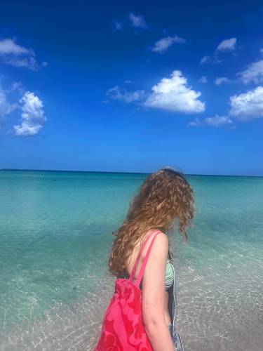 Greenfield Recorder freelancer Aalianna Marietta on the Rondel Village beach in Jamaica.