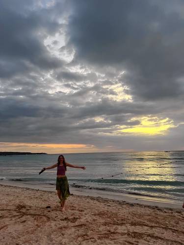 Greenfield Recorder freelancer Aalianna Marietta on the Rondel Village beach in Jamaica.