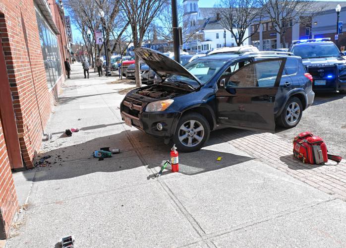 A driver jumped the curb on main street taking out a parking meter and damaging the Franklin County Community Justice Support Center in Greenfield on Monday.