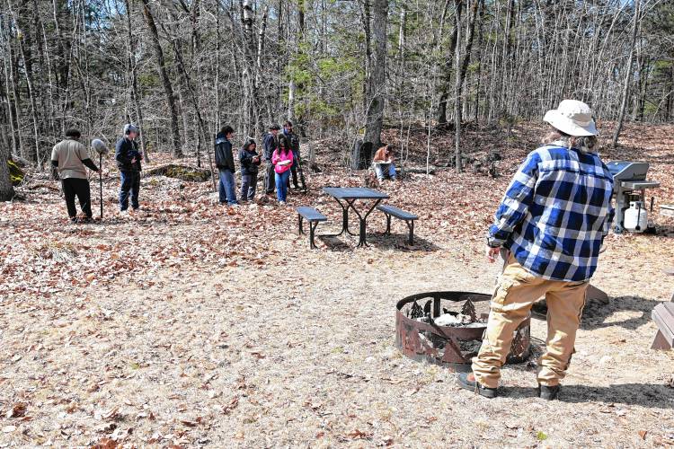 A group of Emerson College students visited Salamander Hollow Healing Habitat in Warwick last month to shoot a short film called “The Bigfake.” Actor Kyle D. King stands in the foreground.