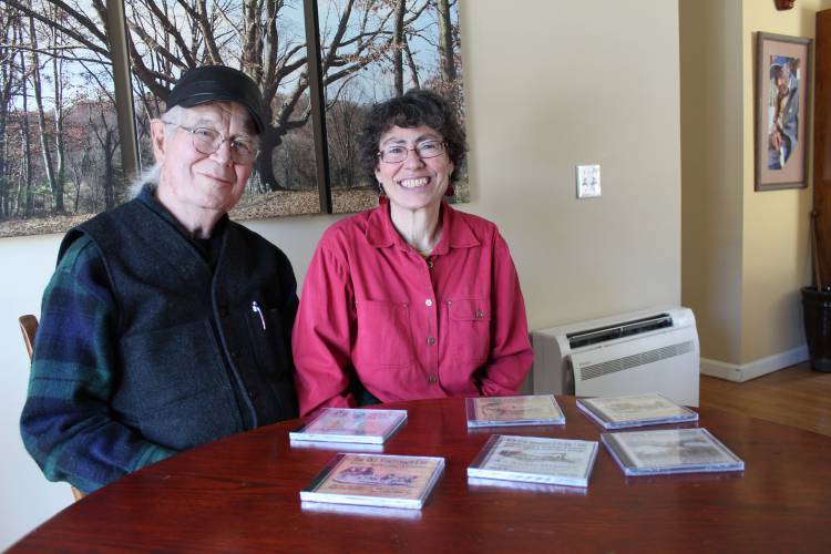 On Wednesday, Feb. 28, the Greenfield Public Library will present “New Lights in the Dawnland,” an oral history project led by Sunderland-based folklorists Michael and Carrie Kline, pictured in their Sunderland home.