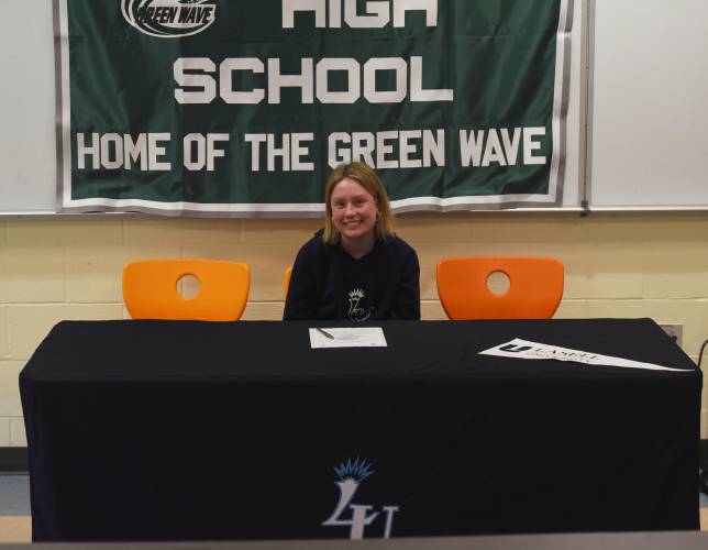 Riley Thayer after signing her National Letter of Intent at Greenfield High School on Thursday to play field hockey at Lasell University next fall. 
