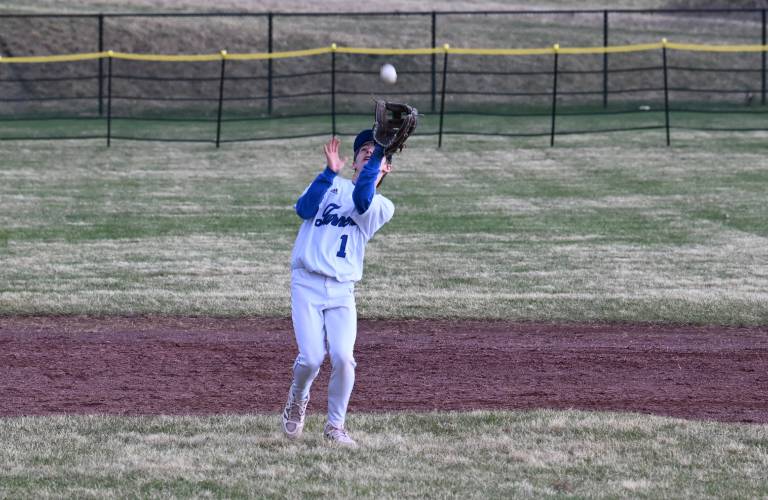 Turners Falls’ Brody Girard pulls in a shallow fly against Athol in Montague on Tuesday.