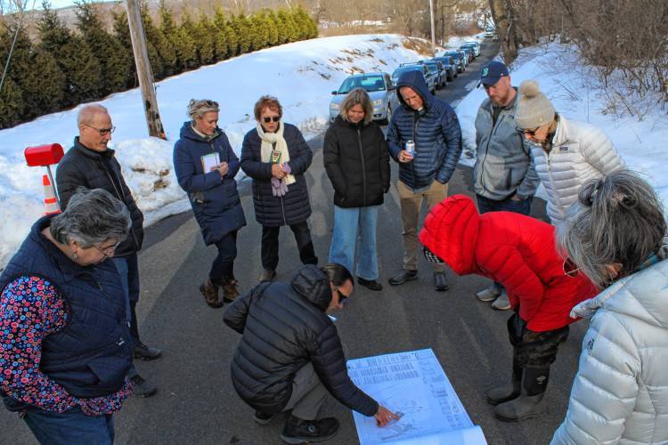 Berkshire Design Group Landscape Architect Carlos Nieto laid out the plans for the Friends of the Franklin County Sheriff’s Office Regional Dog Shelter's potential new building site on Plain Road East during a site visit attended by Deerfield Planning Board and Zoning Board of Appeals members, as well as residents on Feb. 28.