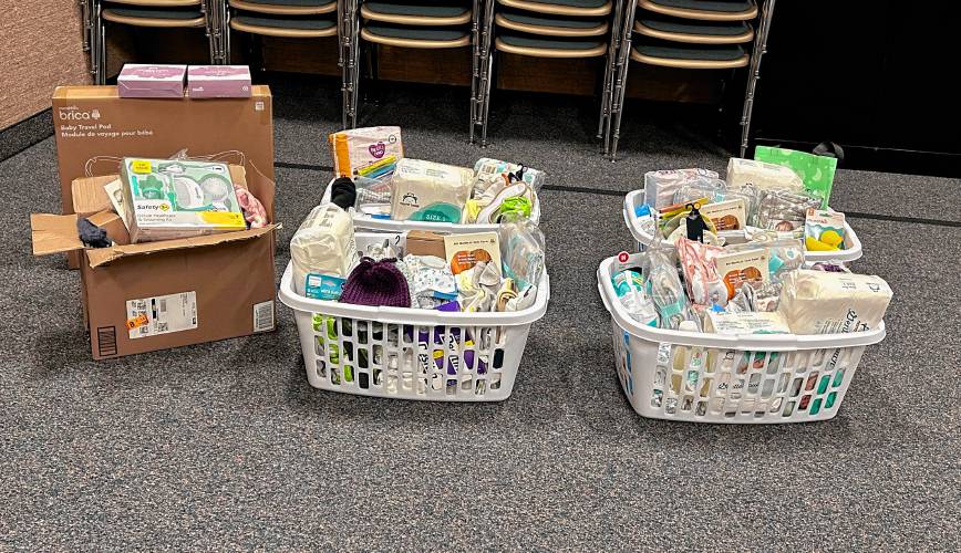 Baskets filled with baby supplies donated to Ascentria Care Alliance in West Springfield for pregnant refugee mothers entering the country. Baskets filled with baby supplies donated to Ascentria Care Alliance in West Springfield for pregnant refugee mothers entering the country.