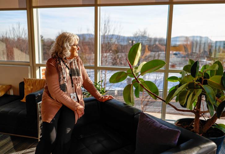 President and CEO of ServiceNet Susan Stubbs sits for a portrait Friday afternoon at the nonprofit’s headquarters at Village Hill in Northampton.