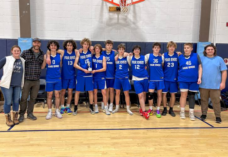 The Four Rivers boys basketball team defeated Hartsbrook 55-25 in the River Valley Athletic League championship game at Stoneleigh Burnham School in Greenfield on Thursday night.