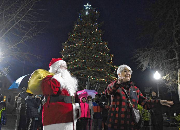 Santa Claus and Greenfield Mayor Roxann Wedegartner led the tree lighting countdown at Veterans Mall on Friday night, kicking off the weekend’s Jinglefest activities.