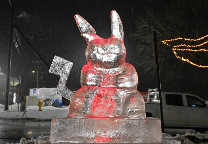 Marie Agresta of Manchester, Connecticut, carved this Pokemon at Greenfield’s Winter Carnival last week.
