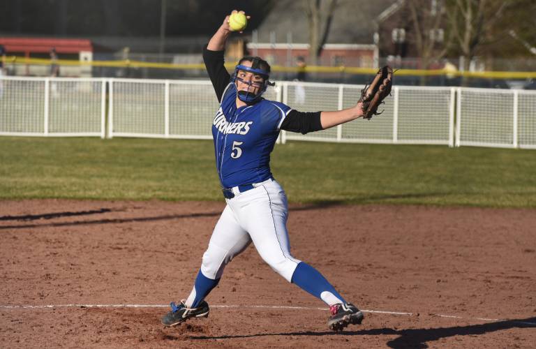 Turners Falls’ Madi Liimatainen delivers a pitch against Frontier on Wednesday at Zabek Field in South Deerfield.