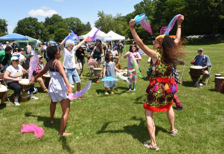 Dancers with scarves dance in a drum circle at the 2023 Juneteenth celebration at Beacon Field in Greenfield. This year’s event will be held Wednesday.