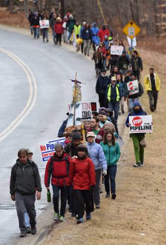 Pipeline protestors walking along Route 116 from Plainfield to Ashfield in March 2016, as activists walked more than 40 miles to protest the Kinder Morgan Northeast Direct pipeline project.