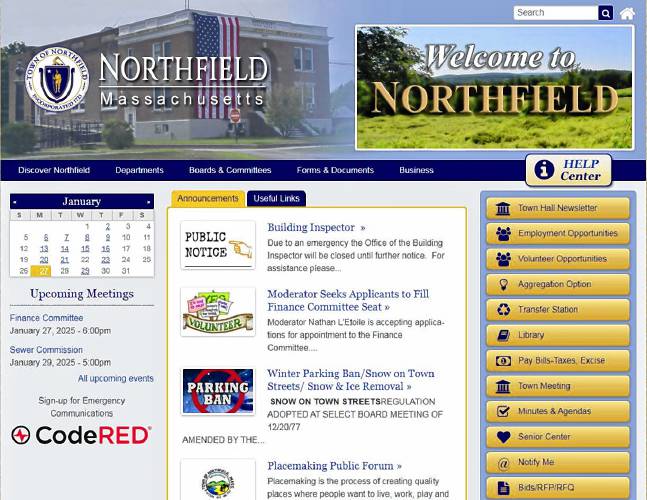 Northfield is working to enhance its municipal website by upgrading its software, which hasn’t been done in nearly 10 years. The current website is shown.
