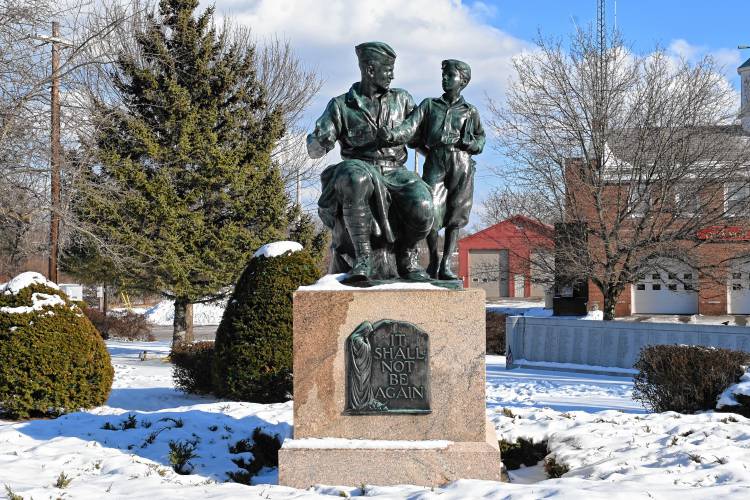 The Massachusetts Peace Statue in Memorial Park in the center of Orange.